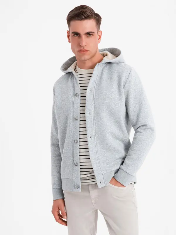 Ombre Ombre Men's button-down hooded sweatshirt - grey melange