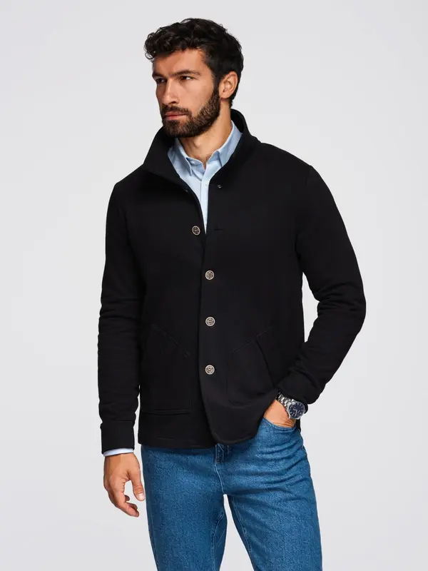 Ombre Ombre Men's button-down sweatshirt with stand-up collar - black
