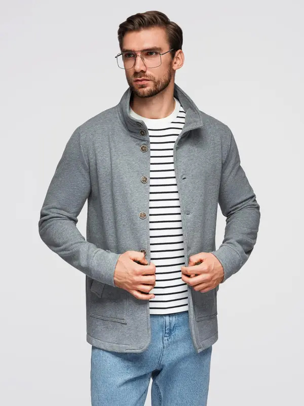 Ombre Ombre Men's button-down sweatshirt with stand-up collar - grey melange