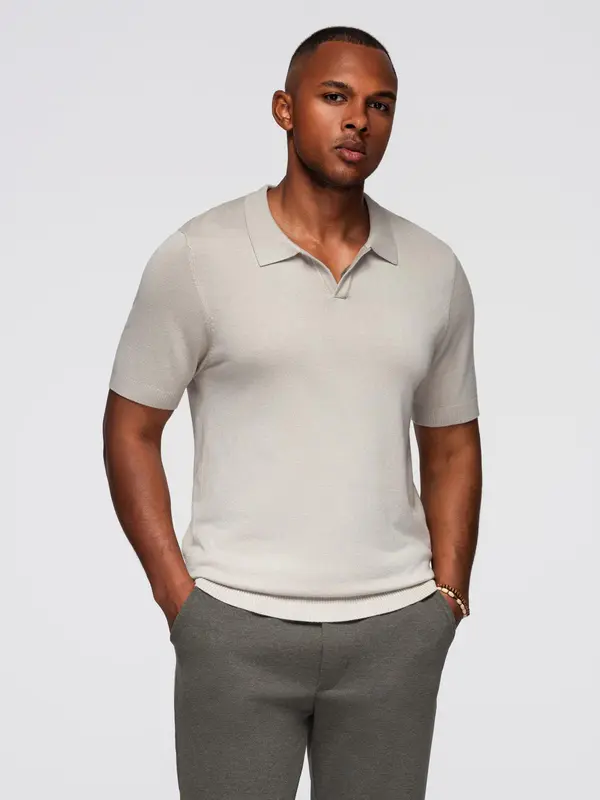 Ombre Ombre Men's buttonless polo shirt with classic weave - light grey