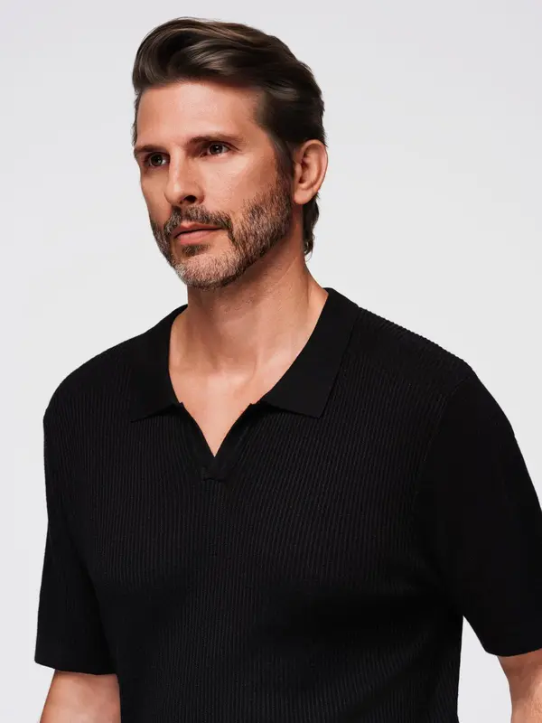 Ombre Ombre Men's buttonless polo shirt with open collar - black
