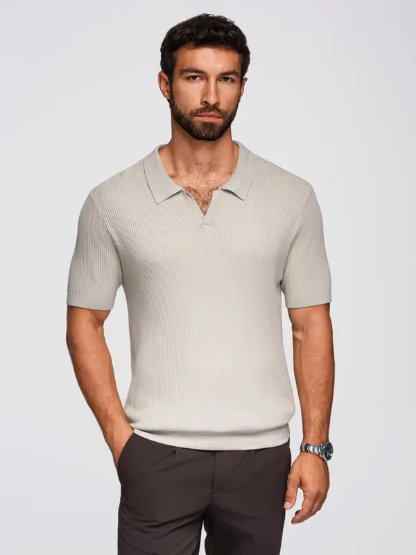 Ombre Ombre Men's buttonless polo shirt with open collar - light grey