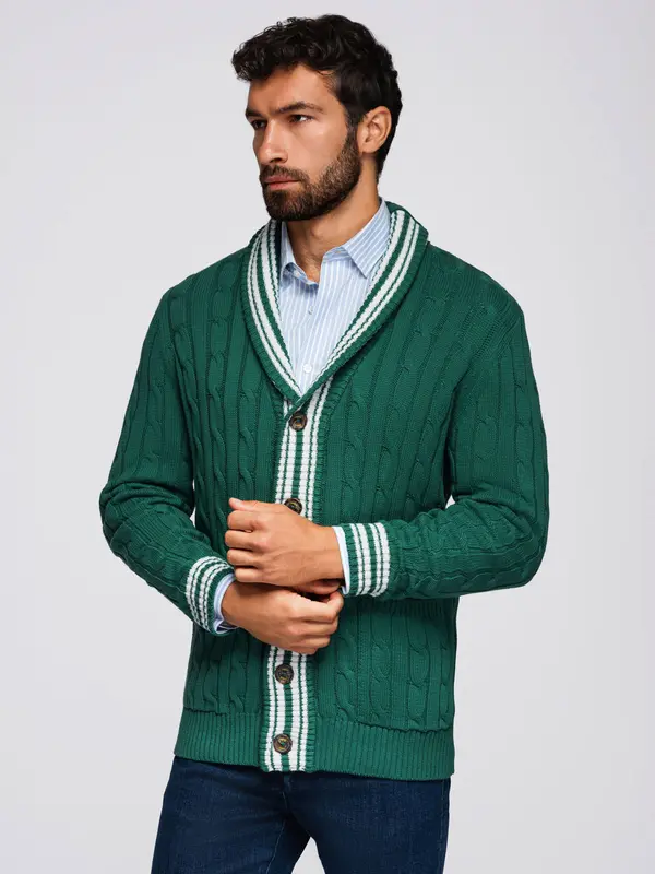 Ombre Ombre Men's cardigan sweater with shawl collar in preppy style - green