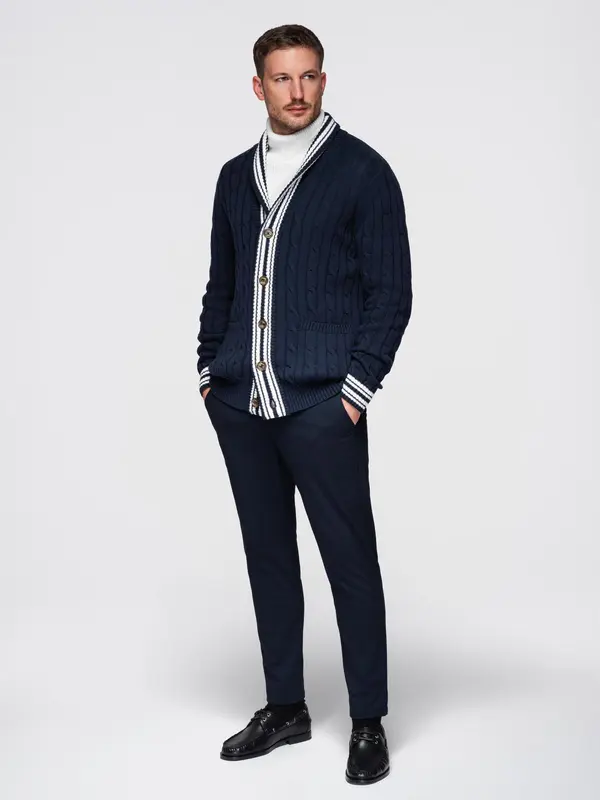 Ombre Ombre Men's cardigan sweater with shawl collar in preppy style - navy blue