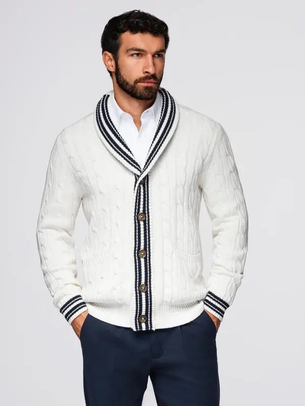 Ombre Ombre Men's cardigan sweater with shawl collar in preppy style - white