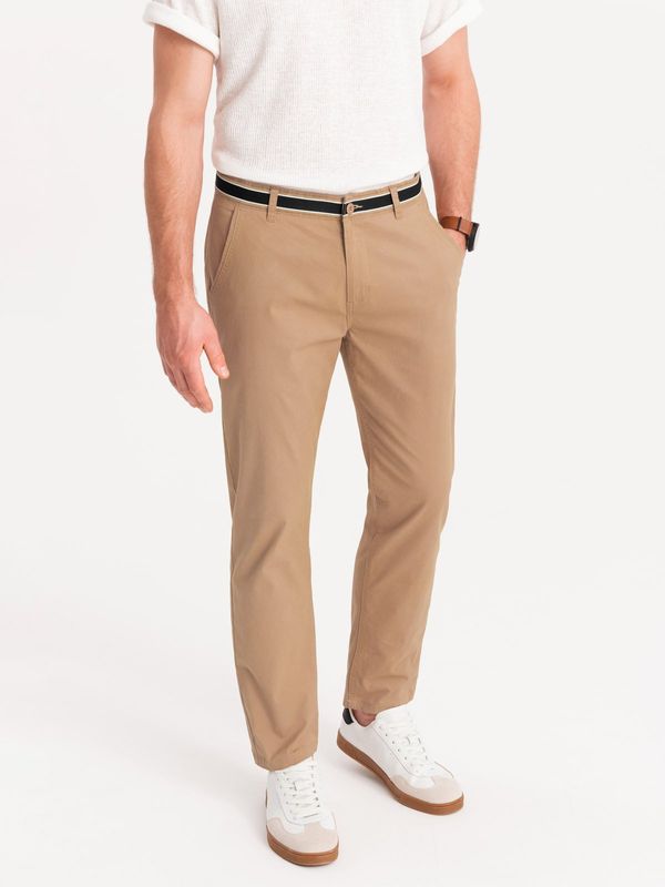 Ombre Ombre Men's chino pants with decorative waistband - sand
