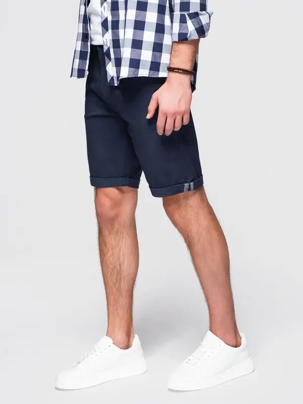 Ombre Ombre Men's classic chino shorts with rolled up leg - navy blue