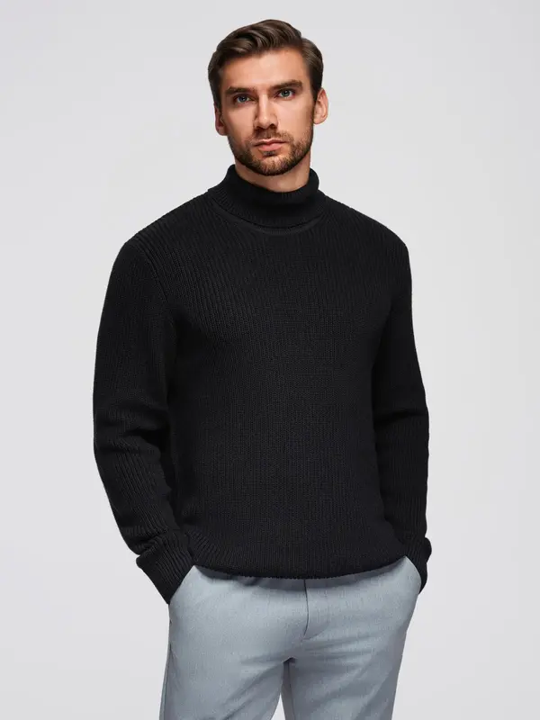 Ombre Ombre Men's classic cotton turtleneck sweater - black