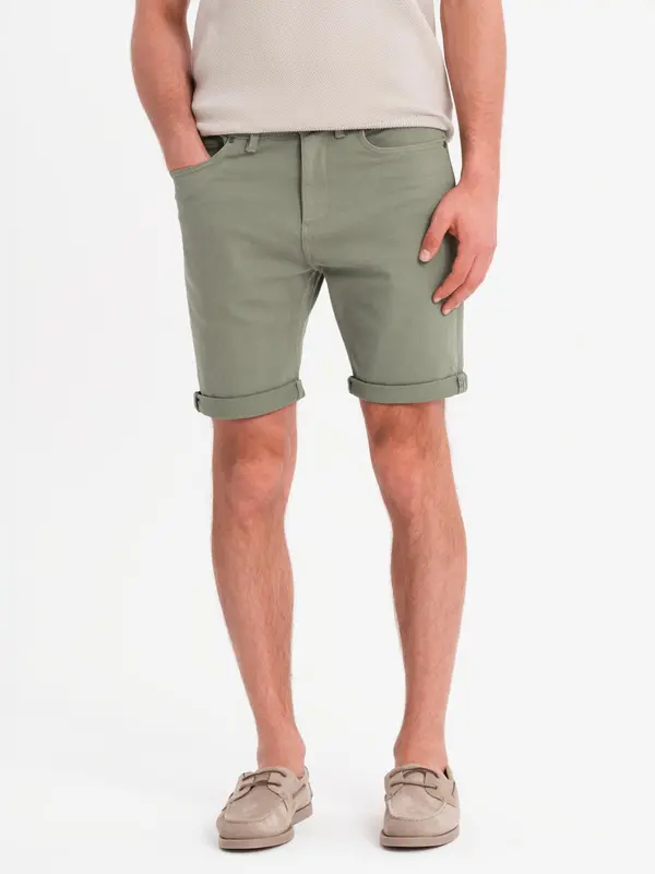 Ombre Ombre Men's classic denim shorts with rolled up leg - light olive