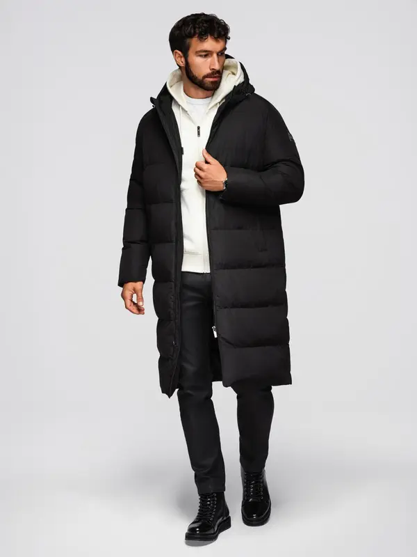 Ombre Ombre Men's classic long hooded jacket - black