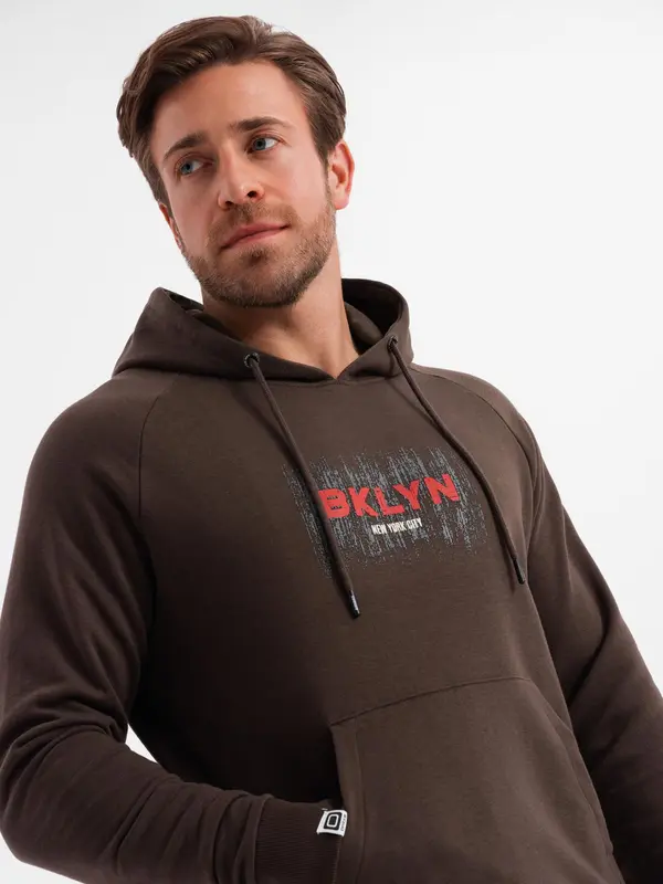 Ombre Ombre Men's Classic Printed Kangaroo Sweatshirt - Dark Brown