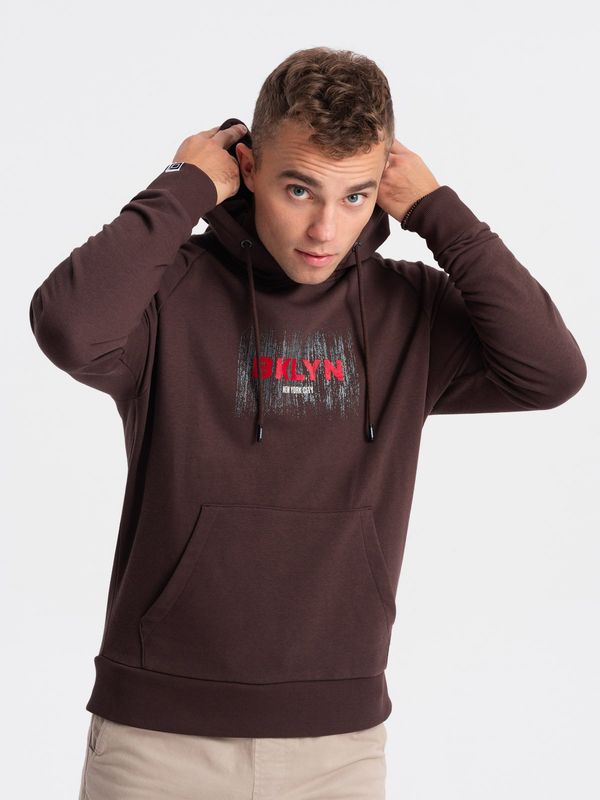 Ombre Ombre Men's Classic Printed Kangaroo Sweatshirt - Dark Brown