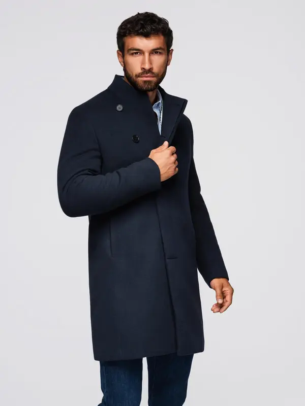 Ombre Ombre Men's coat with asymmetrical fastening and high collar - navy blue