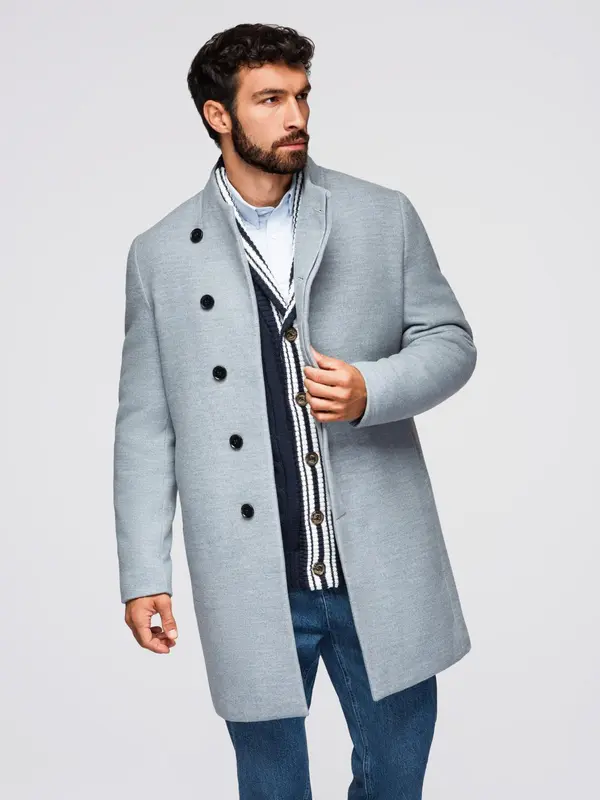 Ombre Ombre Men's coat with high collar and asymmetrical fastening - grey melange