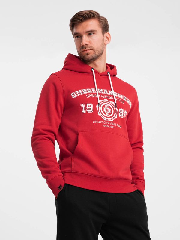 Ombre Ombre Men's college style printed kangaroo hoodie - red