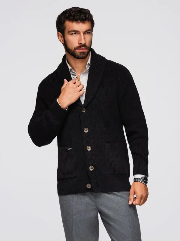Ombre Ombre Men's cotton cardigan sweater with shawl collar - black