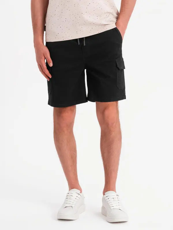 Ombre Ombre Men's cotton cargo shorts with elastic waistband - black