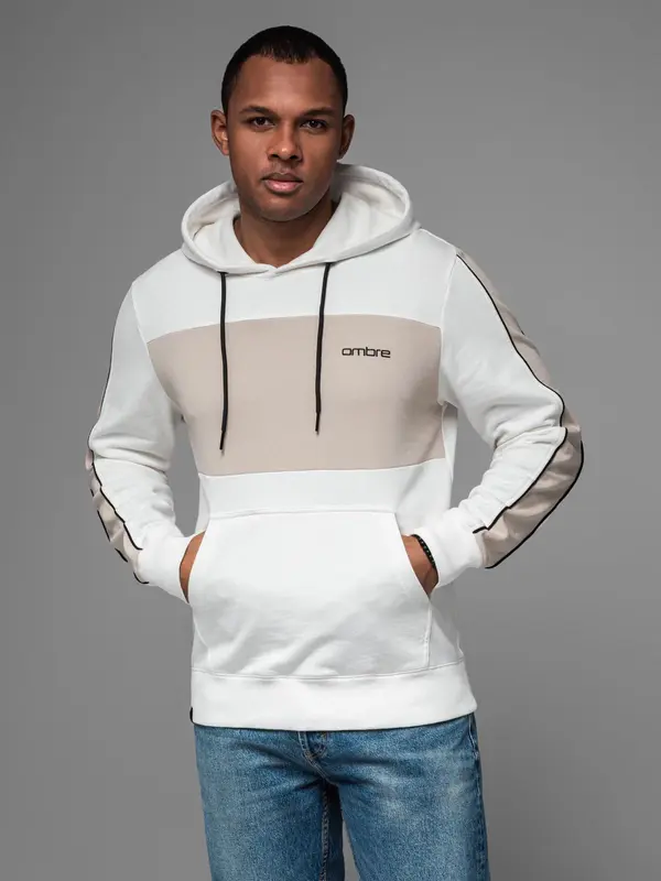 Ombre Ombre Men's cotton hoodie with contrasting elements - white