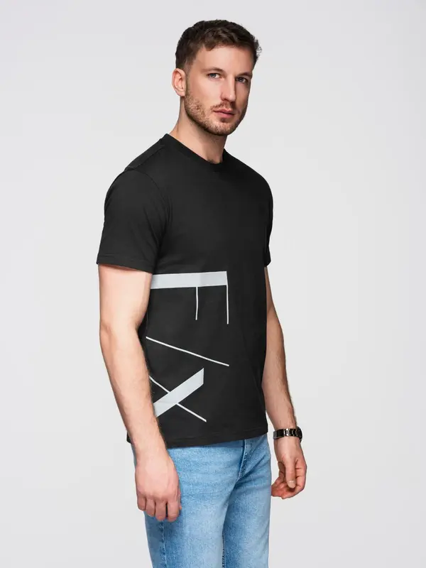 Ombre Ombre Men's cotton jersey T-shirt with large side lettering - black