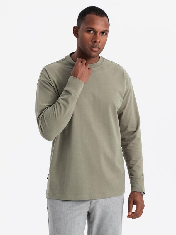 Ombre Ombre Men's cotton longsleeve LOOSE FIT with round neckline - khaki