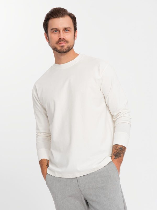 Ombre Ombre Men's cotton LOOSE FIT longsleeve with round neckline - cream