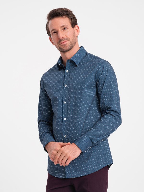 Ombre Ombre Men's cotton patterned SLIM FIT shirt - blue