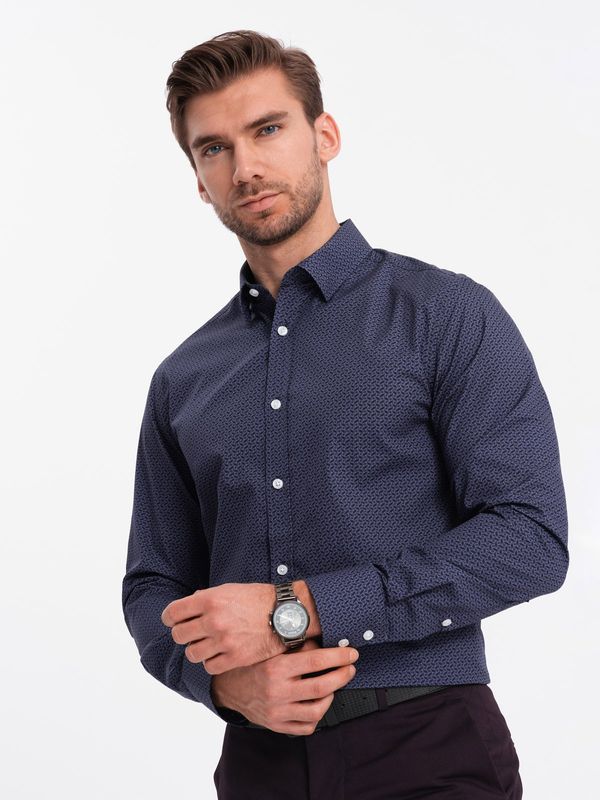 Ombre Ombre Men's cotton patterned SLIM FIT shirt - navy blue