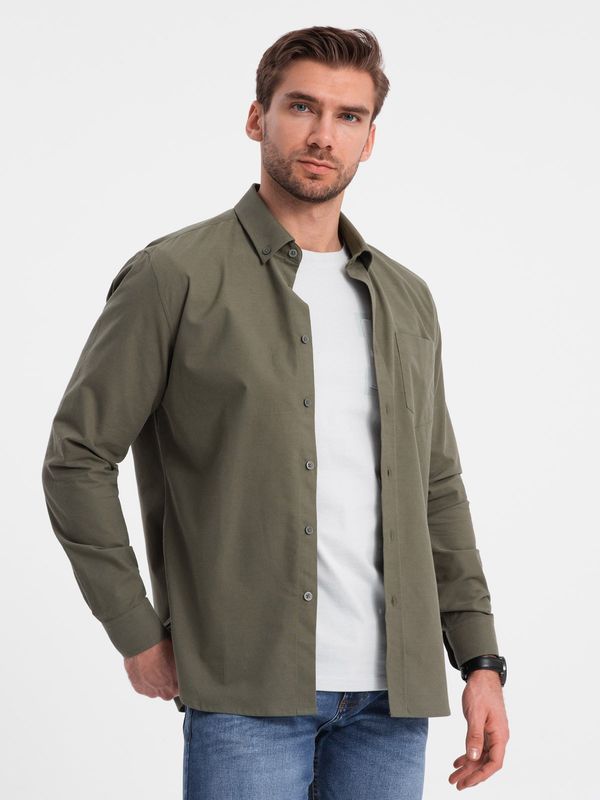 Ombre Ombre Men's cotton REGILAR FIT shirt with pocket - khaki