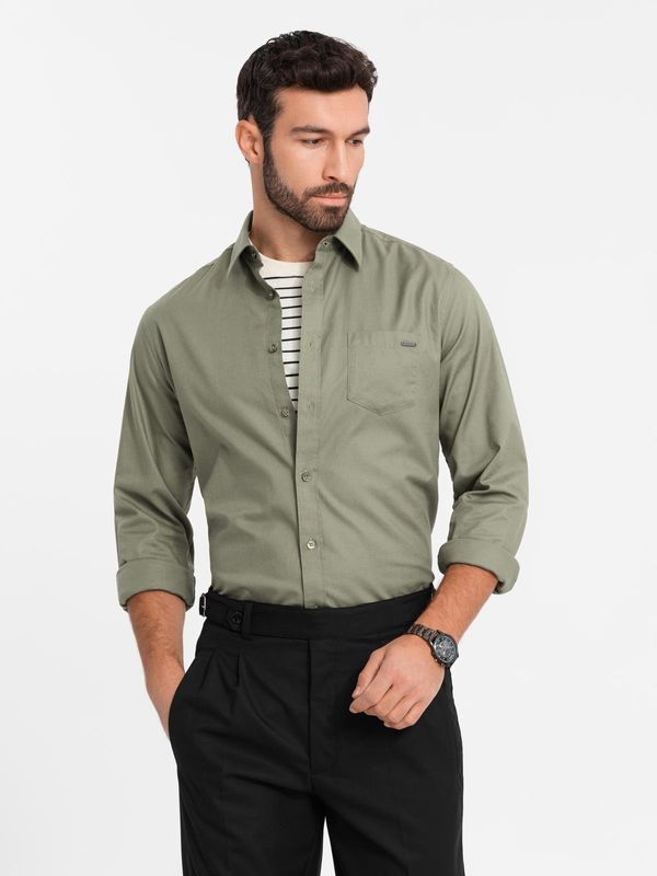 Ombre Ombre Men's cotton shirt with pocket REGULAR FIT - olive