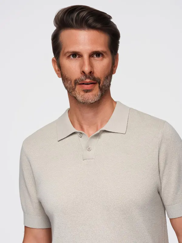 Ombre Ombre Men's cotton structured knit polo shirt - beige