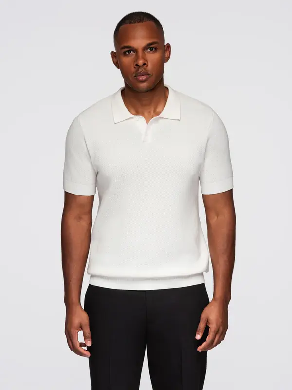 Ombre Ombre Men's cotton structured knit polo shirt - broken white