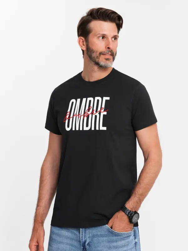 Ombre Ombre Men's cotton t-shirt with double logo - black