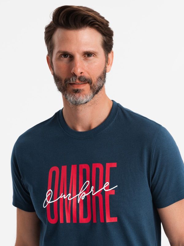 Ombre Ombre Men's cotton t-shirt with double logo - navy blue