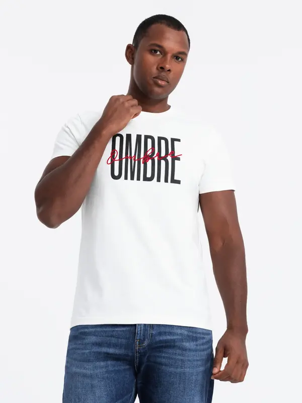 Ombre Ombre Men's cotton t-shirt with double logo - white