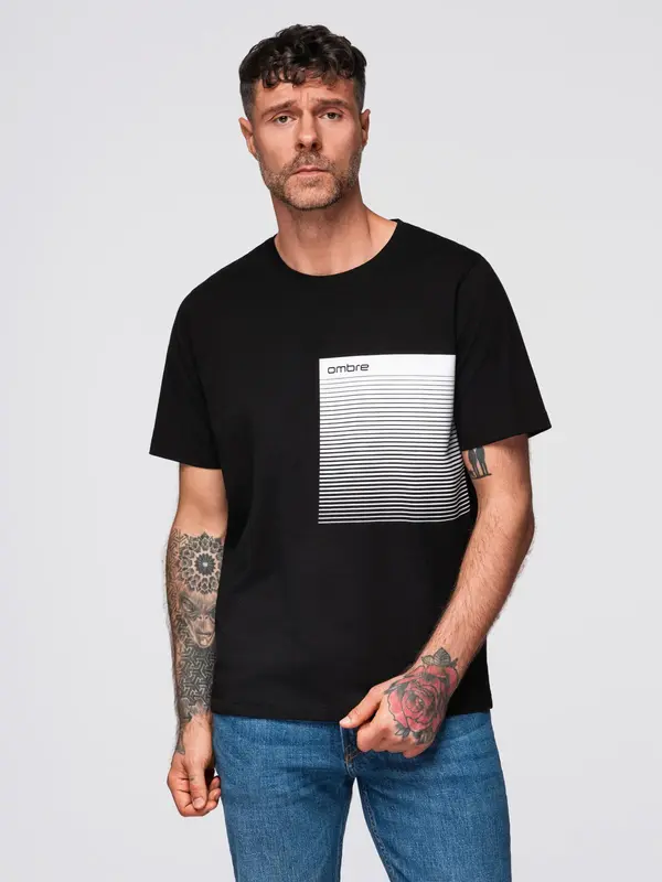 Ombre Ombre Men's cotton t-shirt with graphic print - black