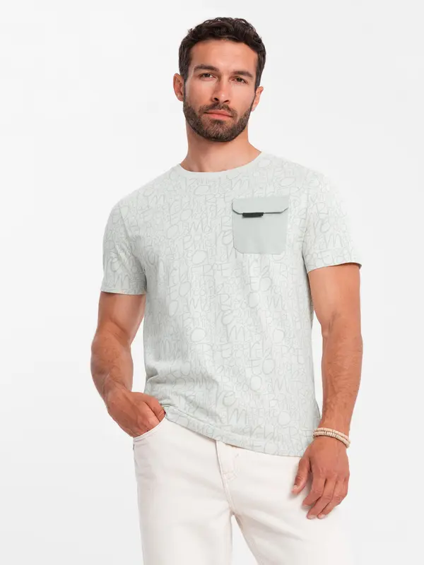 Ombre Ombre Men's cotton t-shirt with letter print and pocket - yellow-green