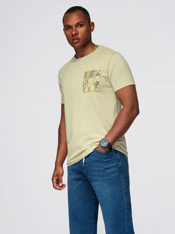 Ombre Ombre Men's cotton t-shirt with printed pocket - light grey
