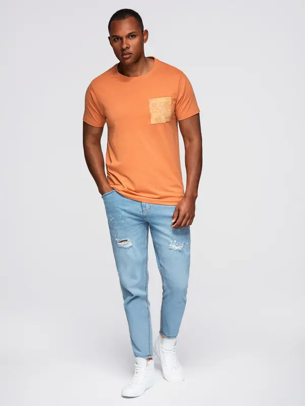 Ombre Ombre Men's cotton t-shirt with printed pocket - orange
