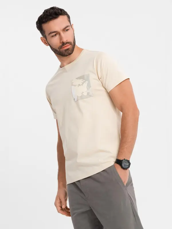 Ombre Ombre Men's cotton t-shirt with printed pocket - turquoise