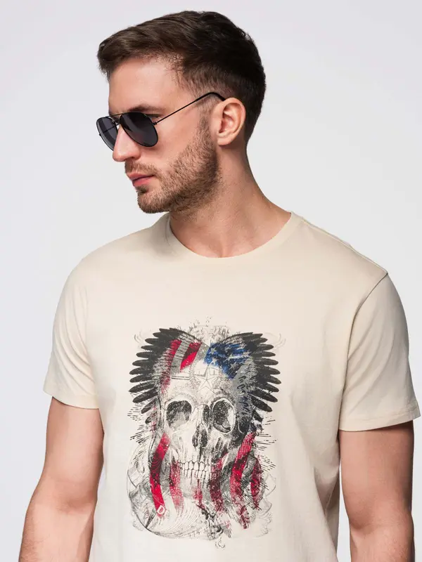 Ombre Ombre Men's cotton t-shirt with rock style print - cream