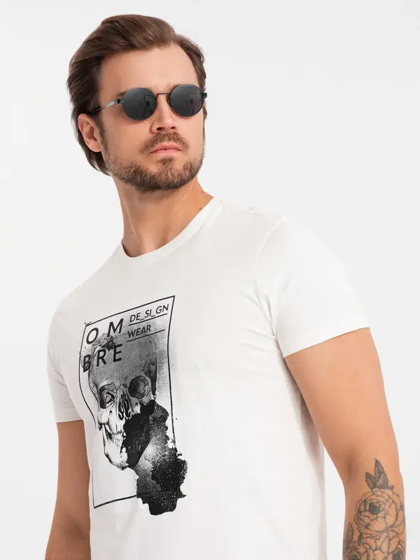 Ombre Ombre Men's cotton t-shirt with skull - white