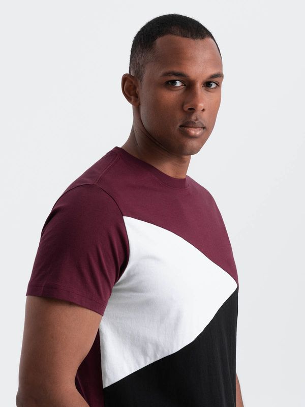 Ombre Ombre Men's cotton tricolor t-shirt - maroon and black