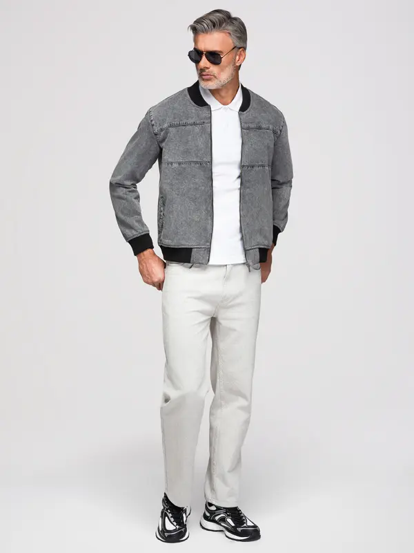Ombre Ombre Men's denim bomber jacket with stone wash effect - grey