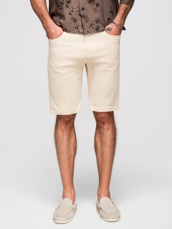 Ombre Ombre Men's denim classic shorts with rolled up leg - cream