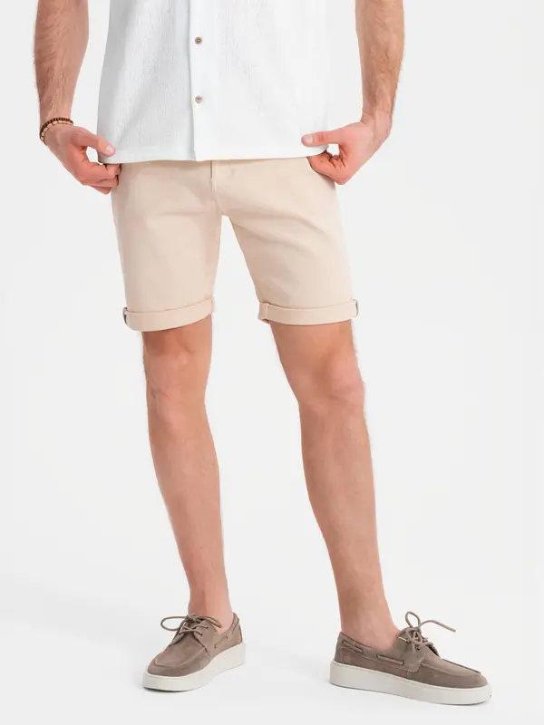 Ombre Ombre Men's denim classic shorts with rolled up leg - cream
