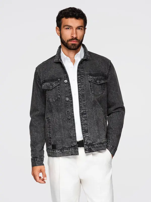 Ombre Ombre Men's denim jacket katana with washem - black