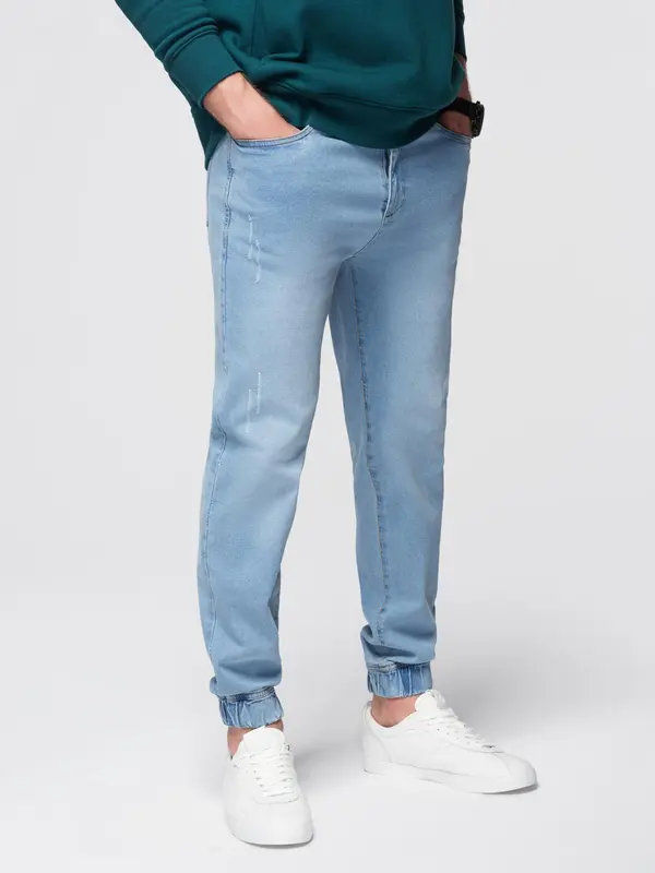 Ombre Ombre Men's denim JOGGERS pants with classic bandage - light blue
