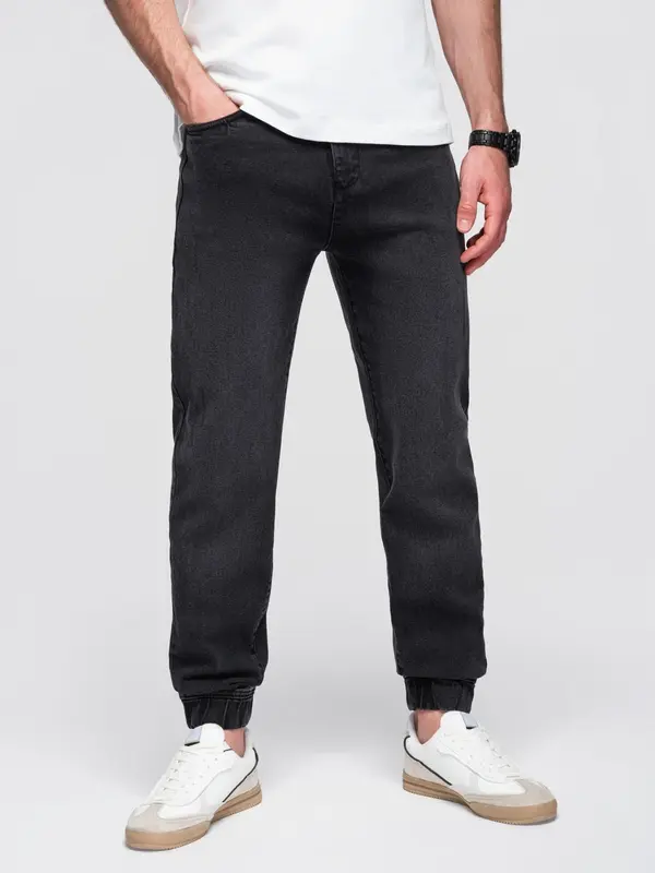 Ombre Ombre Men's denim JOGGERS pants with classic flare - black