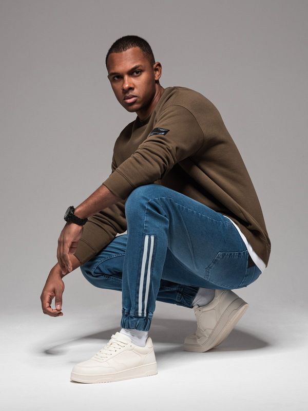 Ombre Ombre Men's denim joggers with piping - blue