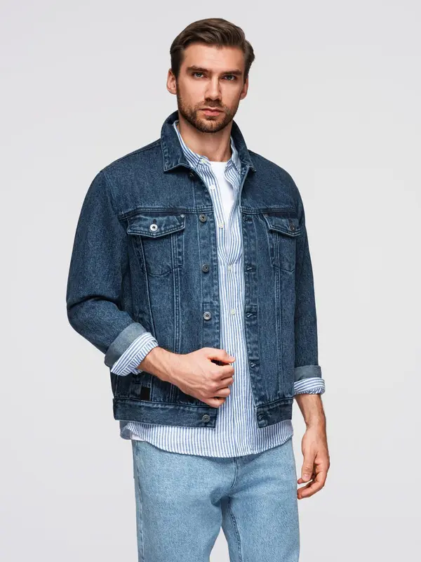 Ombre Ombre Men's denim katana jacket with washem - blue